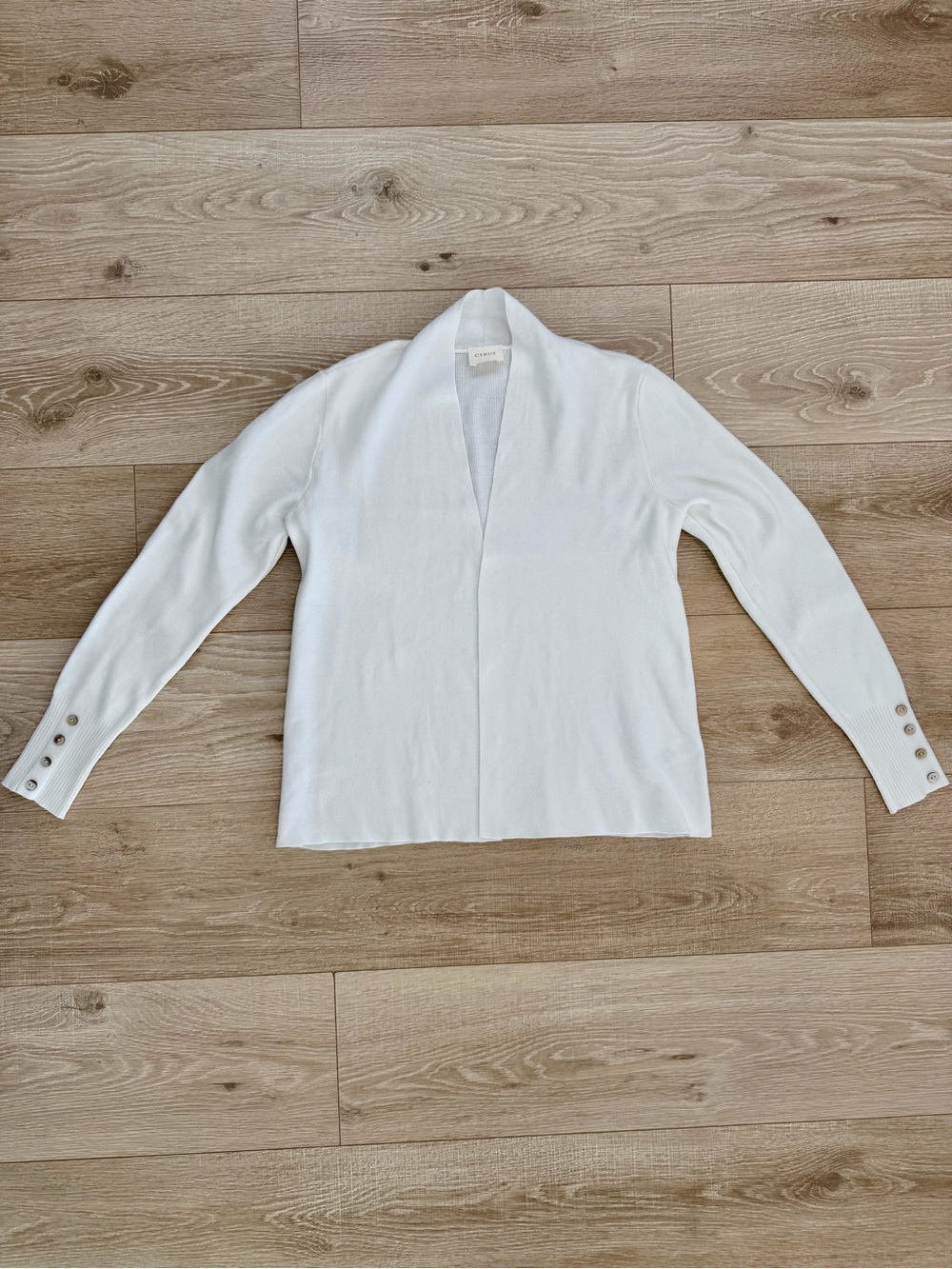 Cyrus White Open-Front Women's Cardigan with Button Cuffs